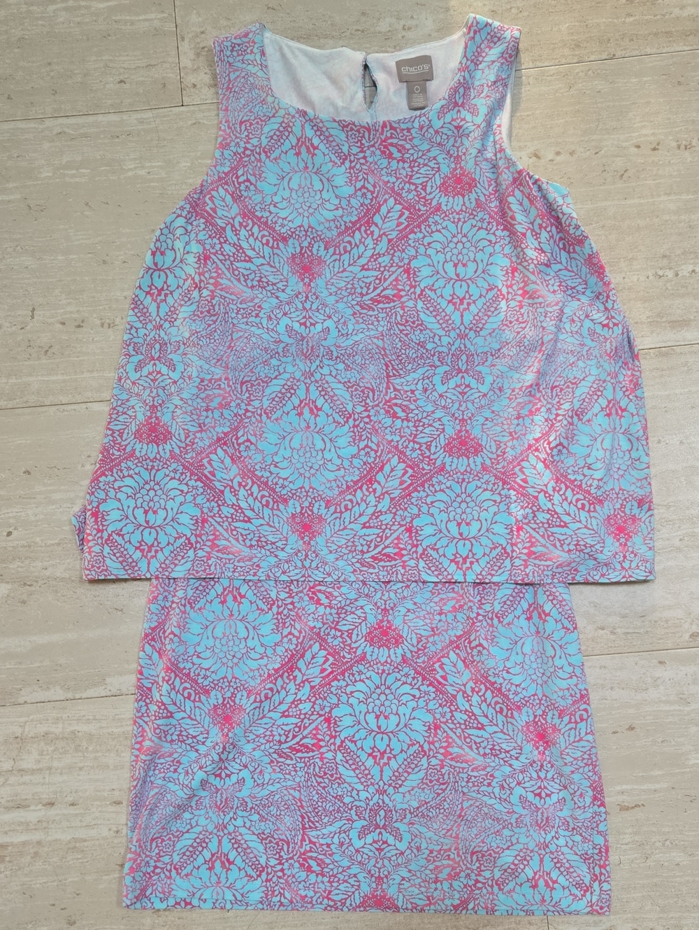 Chico's Cotton Candy Pink/Blue Floral Design Rayon Sleeveless Dress